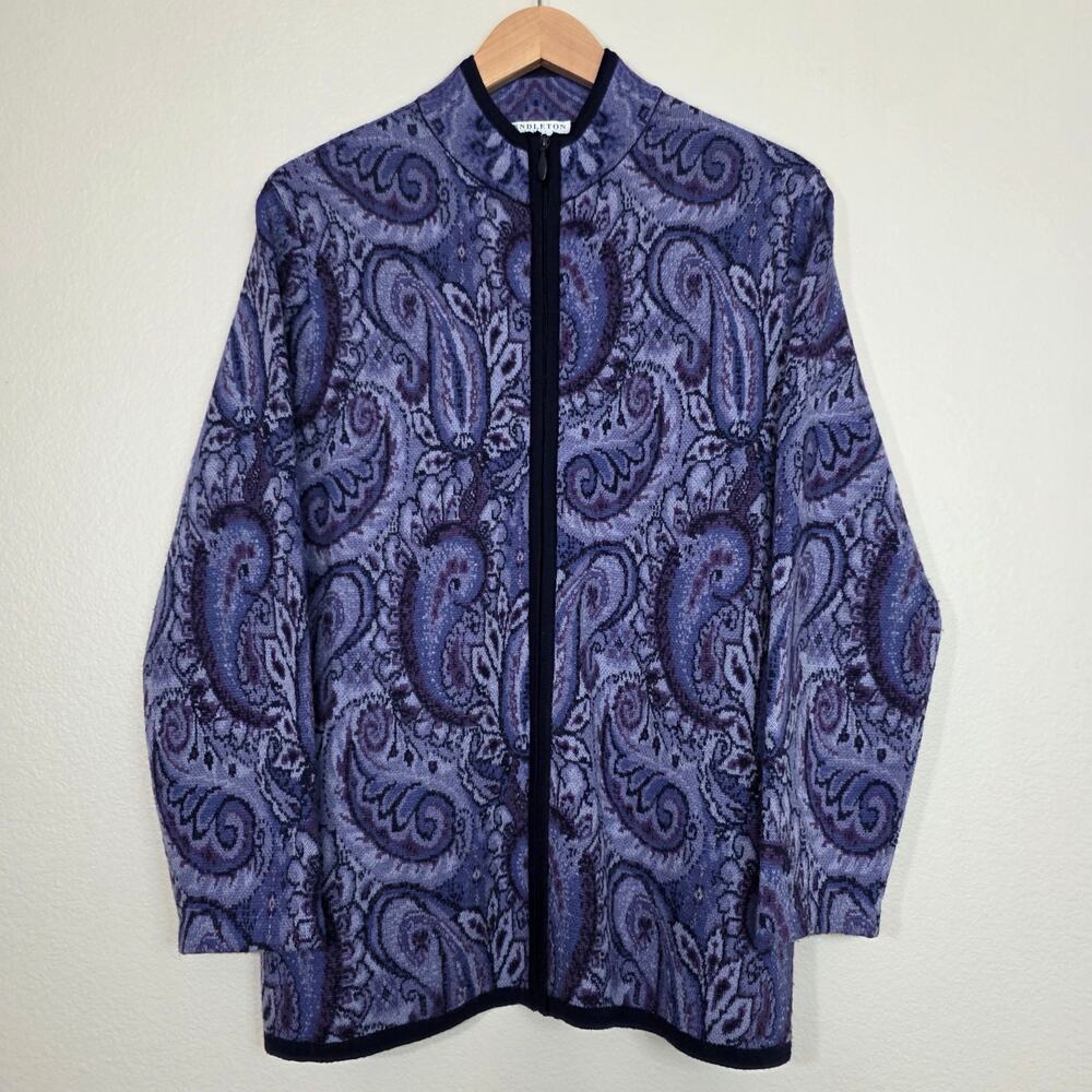Pendleton Merino Wool Full Zip Cardigan PL Purple Paisley Vintage Boho